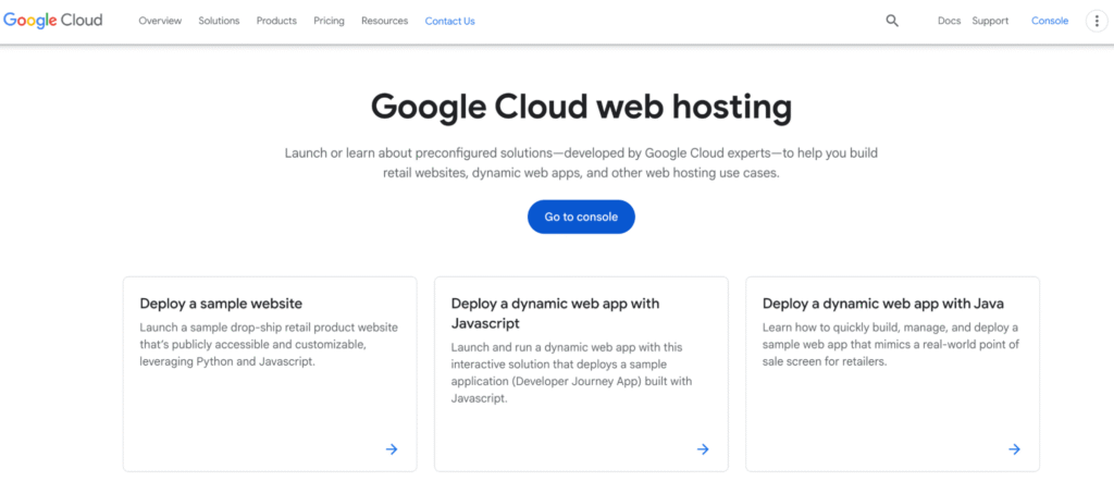 Google Cloud Platform landing page