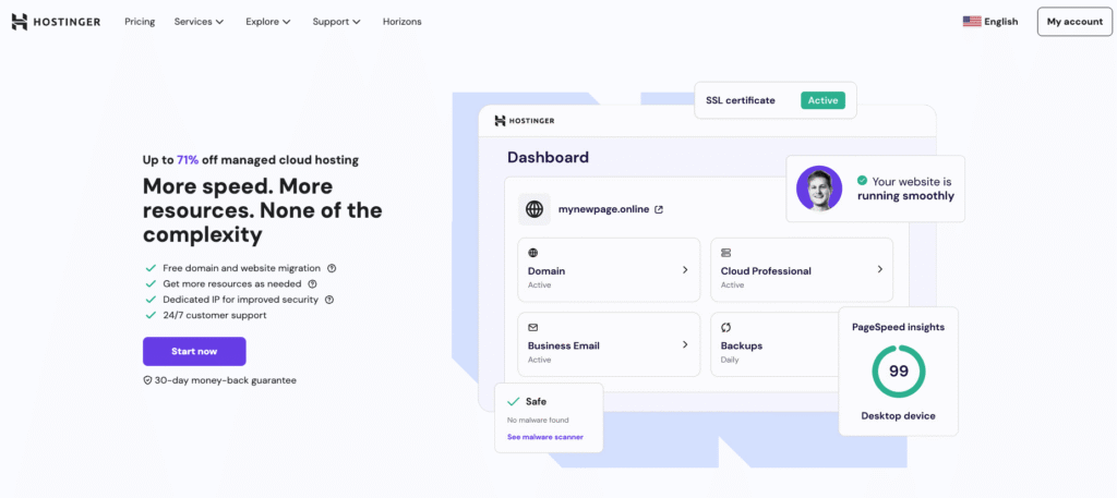 Hostinger cloud hosting landing page