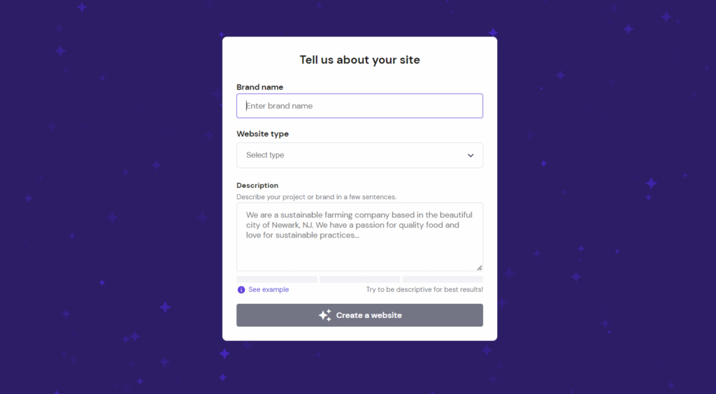 Hostinger AI Website Builder prompt interface