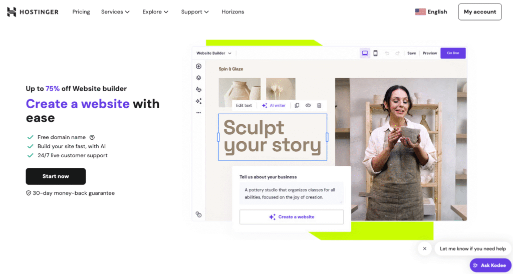 Hostinger Website Builder landing page