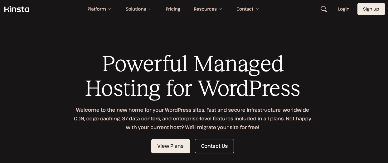 Kinsta's WordPress hosting landing page