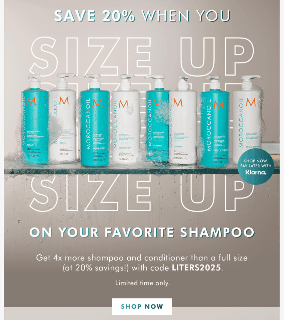 Moroccan Oil promotional email campaign showing special offer