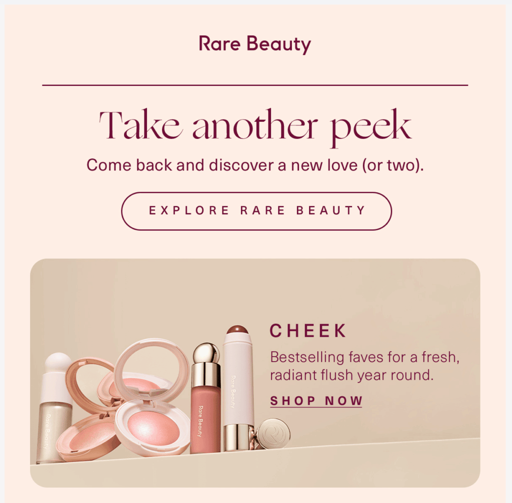 Rare Beauty abandoned cart email marketing campaign