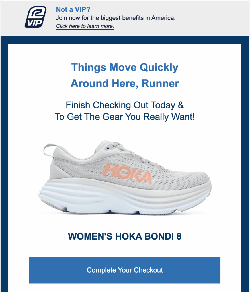 Road Runner abandoned cart email marketing campaign