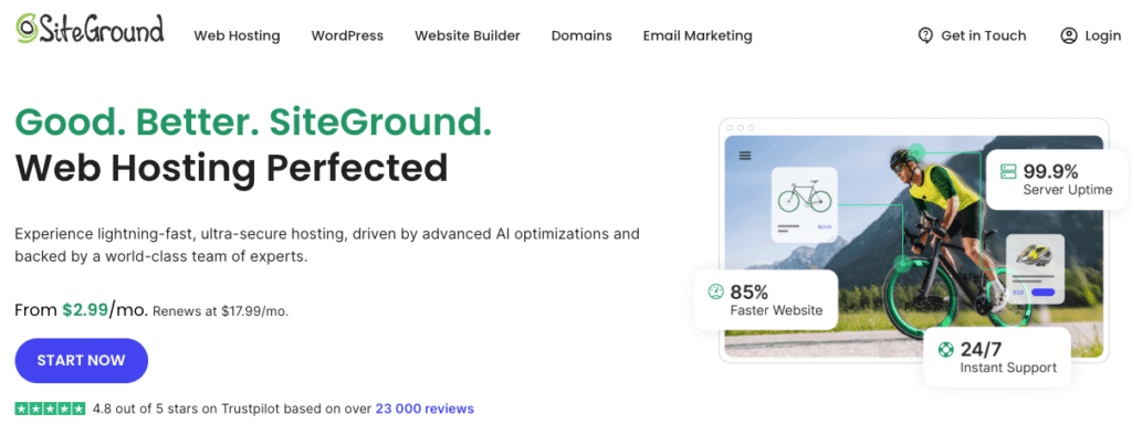 SiteGround landing page