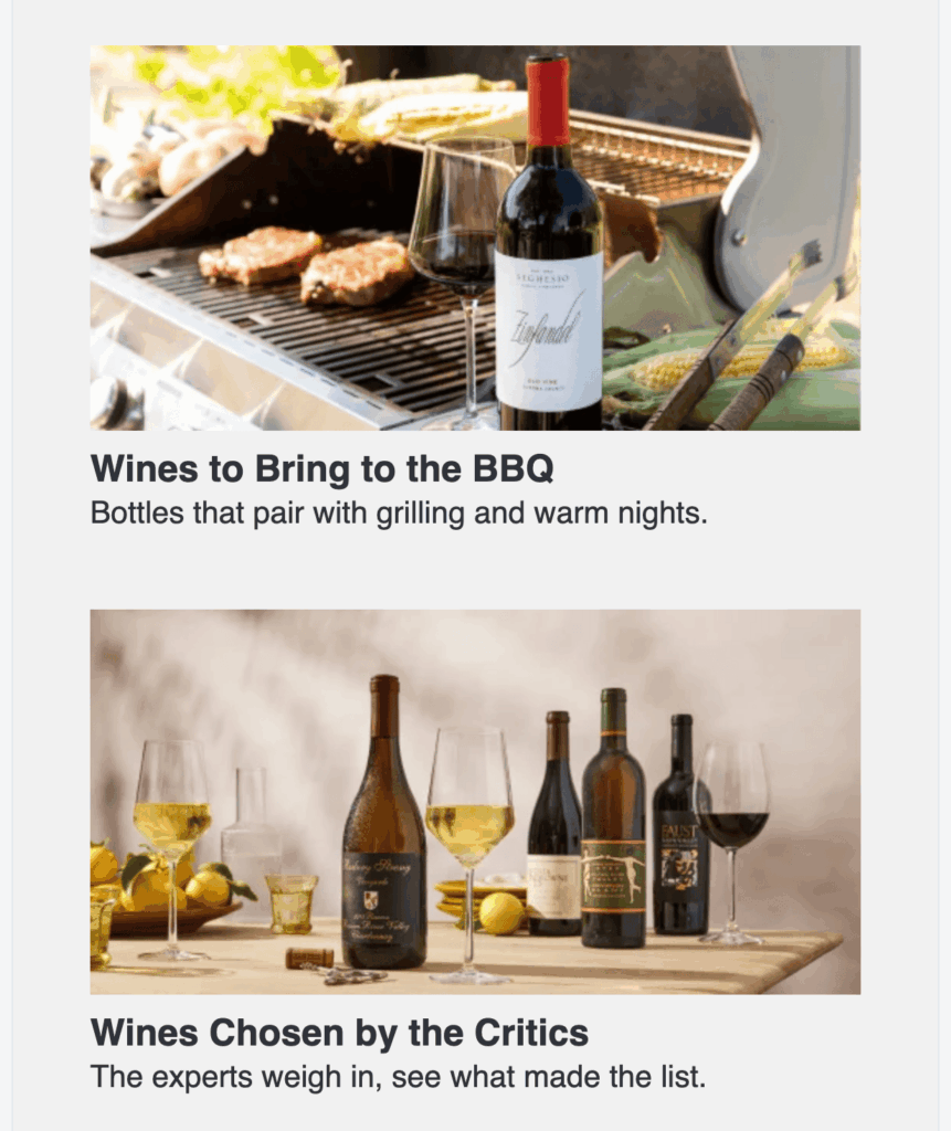 Wine.com email marketing campaign showing educational content
