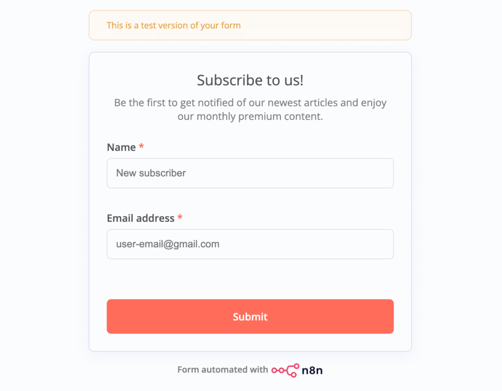 n8n form trigger's submission page