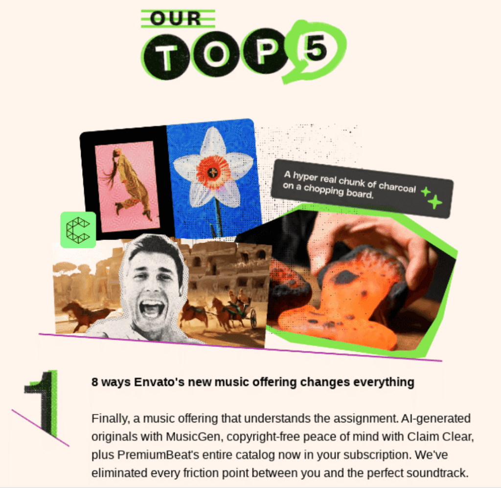 Envato newsletter showing company updates