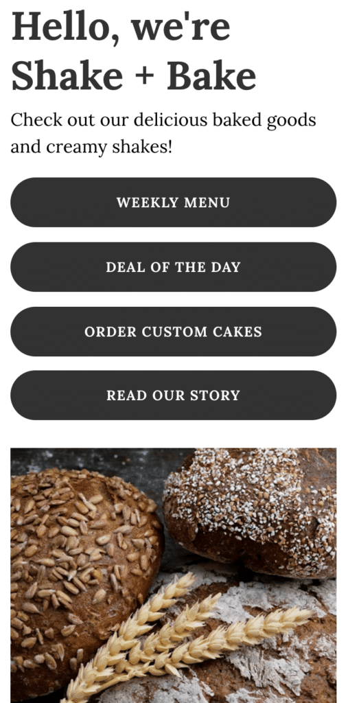 Example link-in-bio page for local bakery