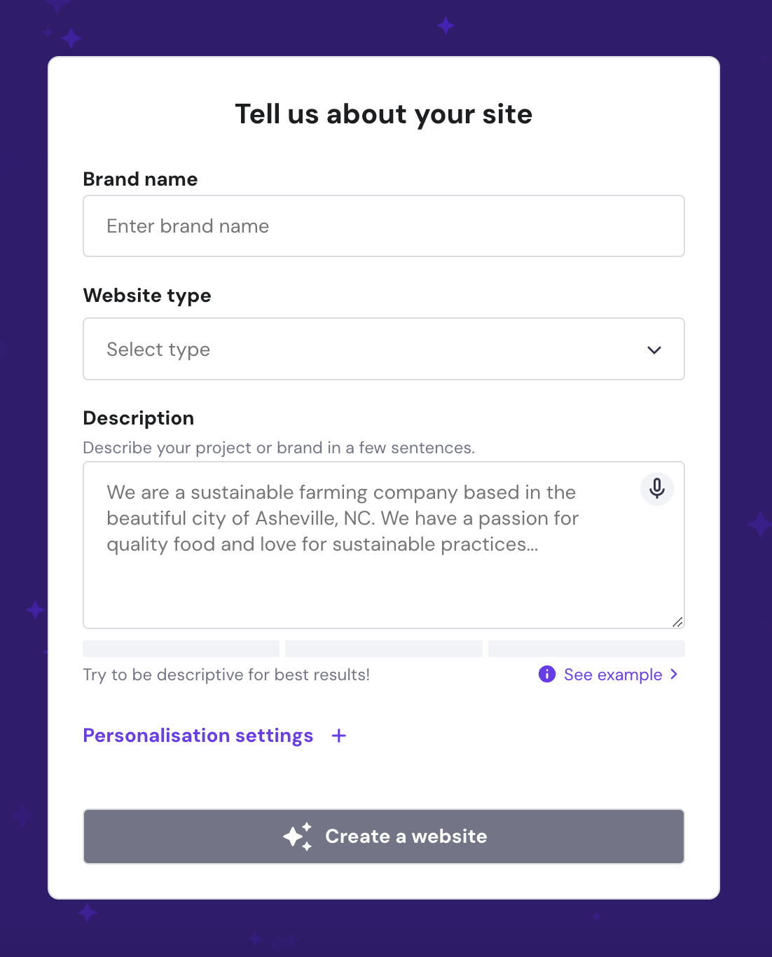 Screenshot of the AI Builder interface