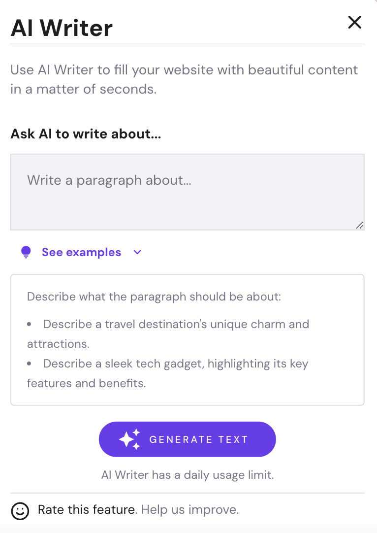 Screenshot of AI Writer interface