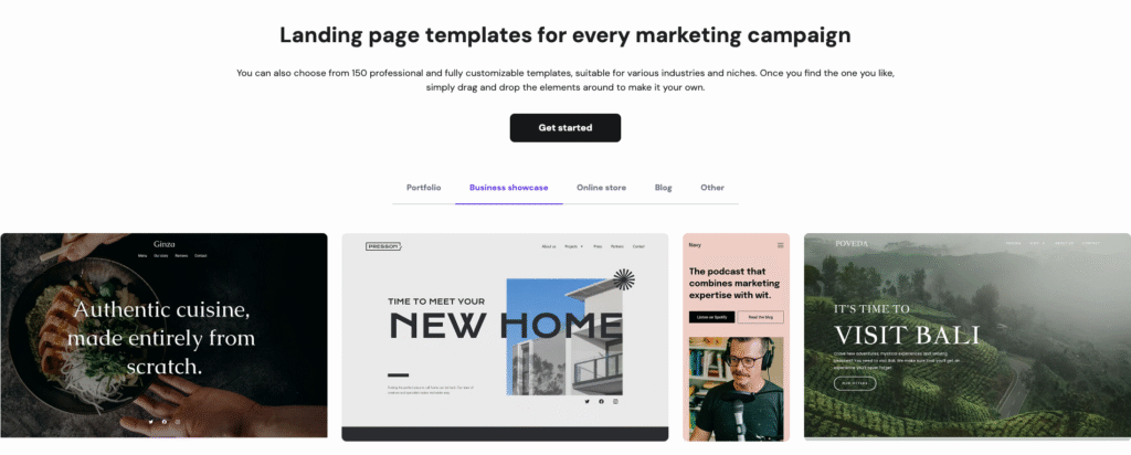 Landing page templates offered by Hostinger Website Builder