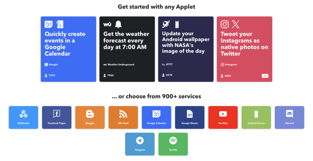 IFTTT's homepage