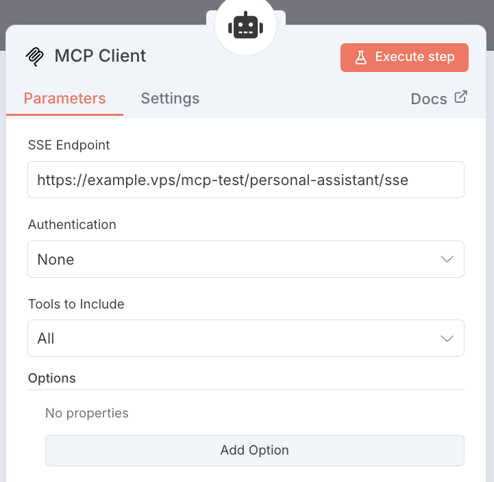 The n8n MCP Client node with the SSE Endpoint configured.
