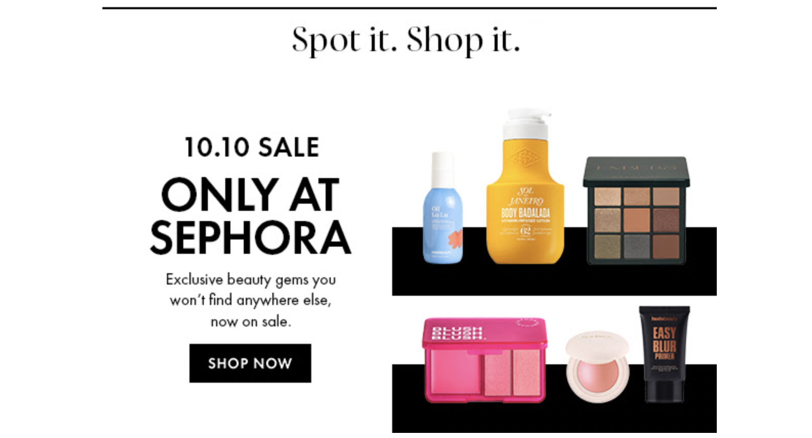 Sephora's newsletter with a Shop Now CTA button