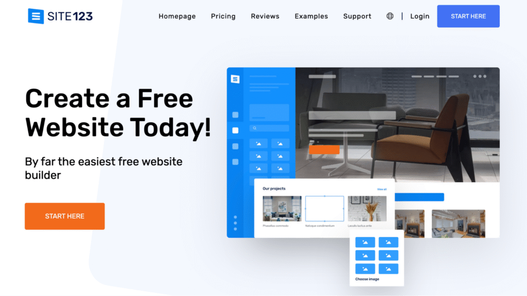 Screenshot of SITE123 website