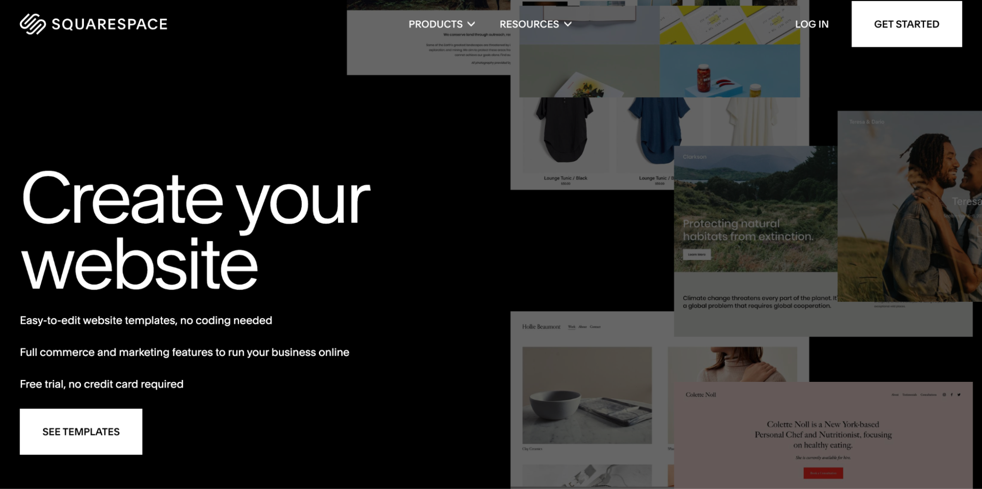 Screenshot of Squarespace website