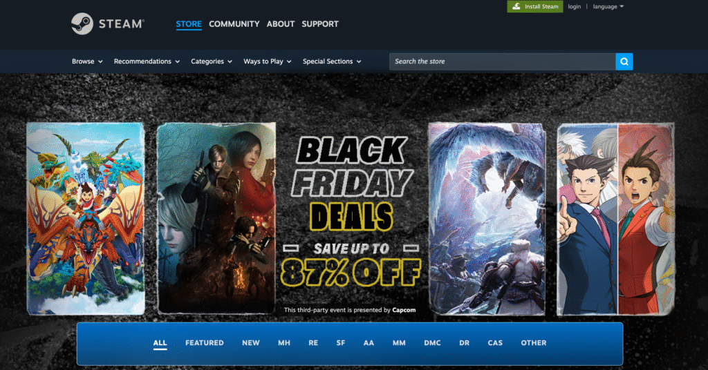 Steam's Black Friday landing page