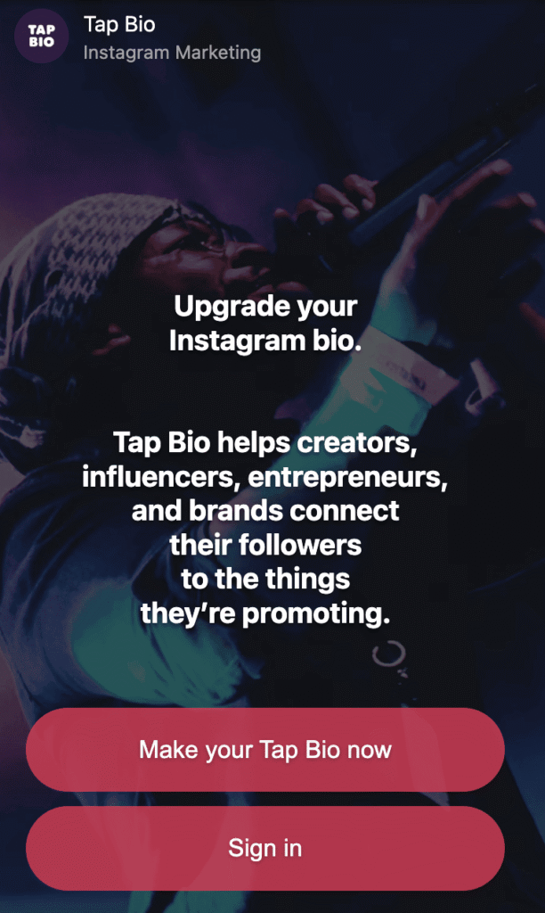 Homepage of Tap.bio
