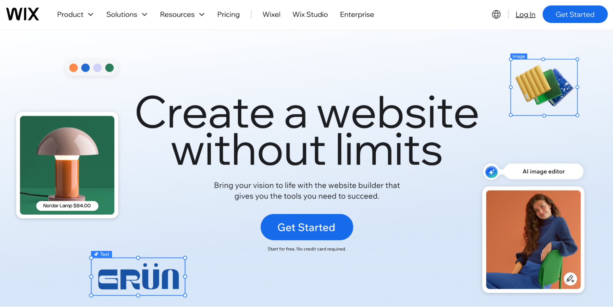 Screenshot of Wix website