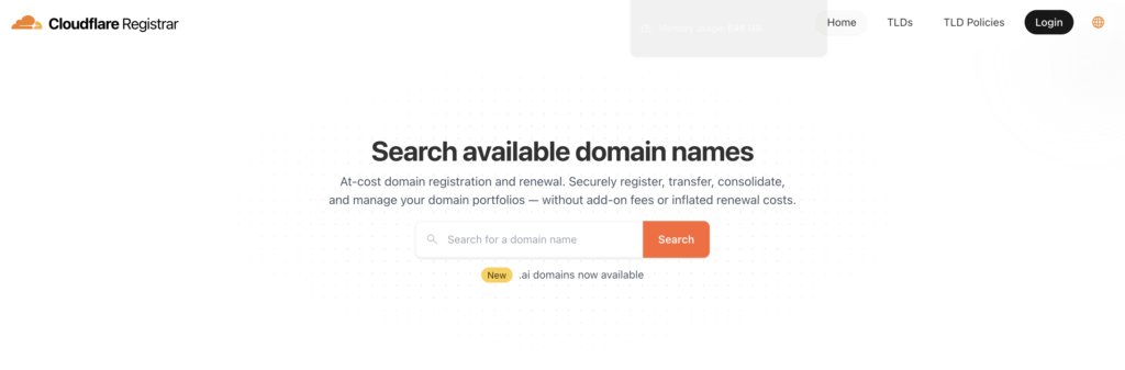Cloudflare Registrar's main page