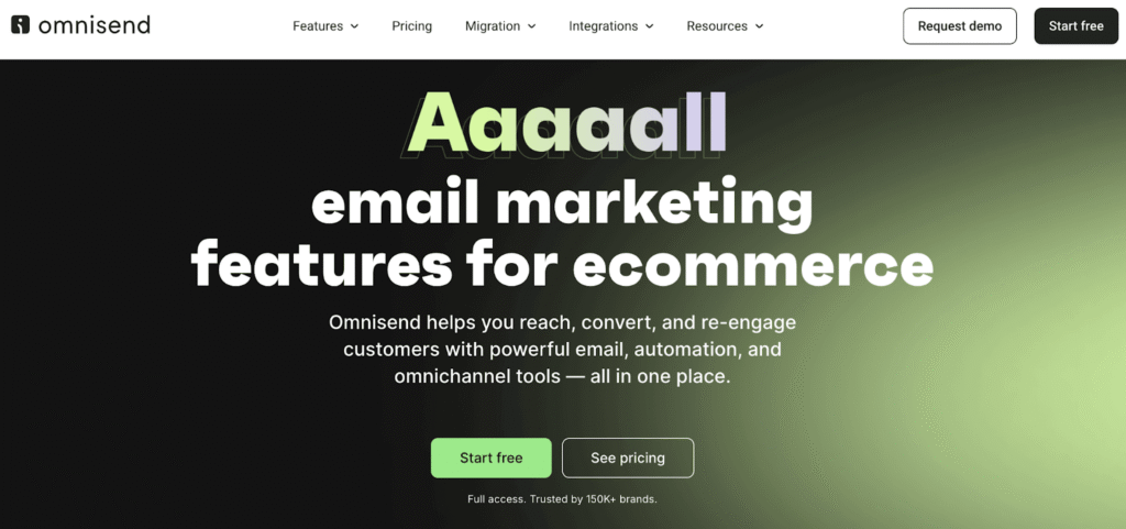 Homepage of Omnisend