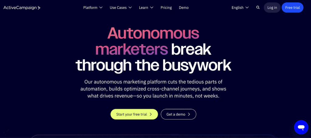 Homepage of ActiveCampaign