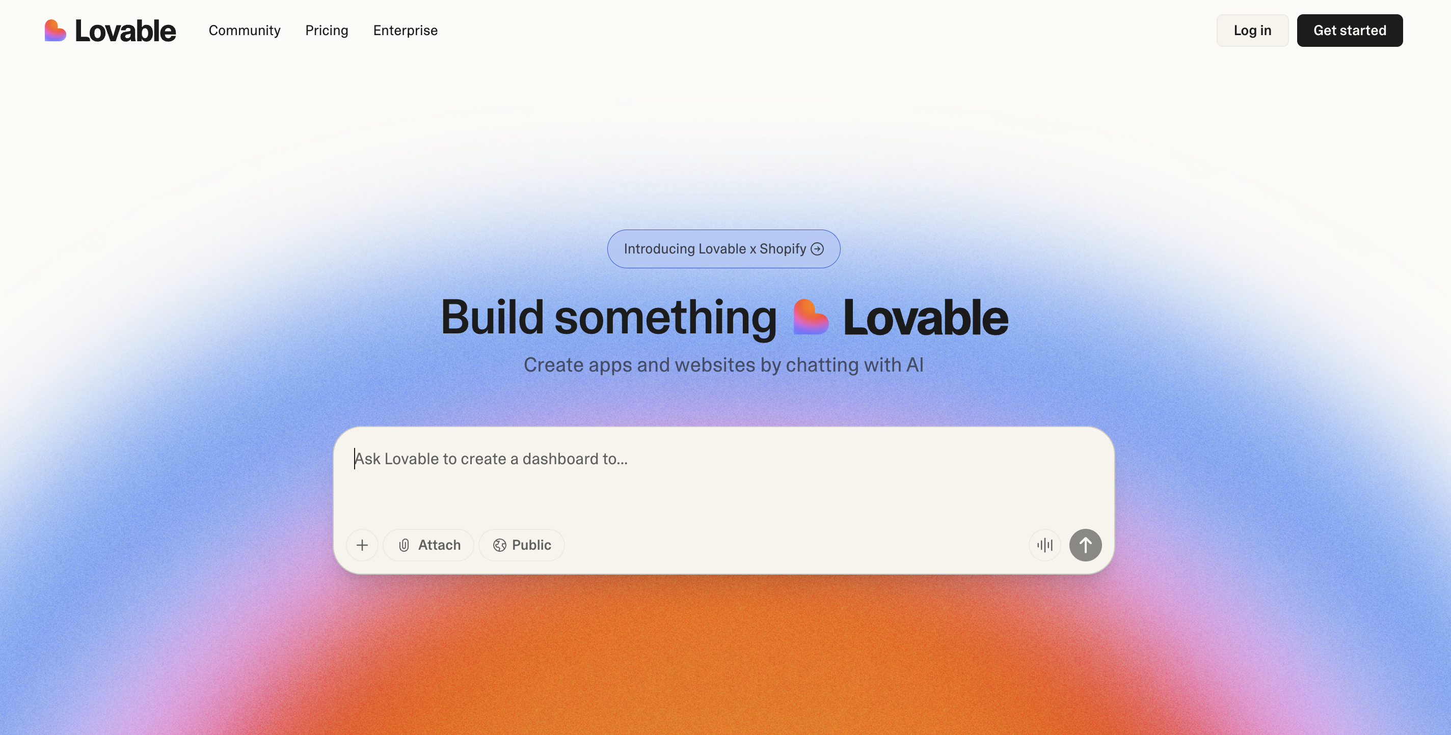 Lovable's landing page