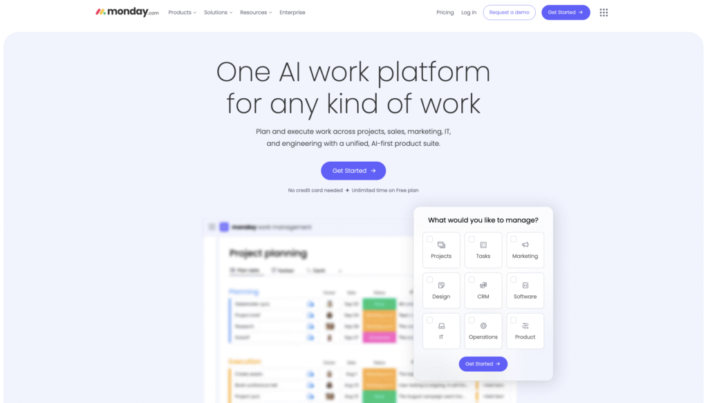 Monday.com's landing page
