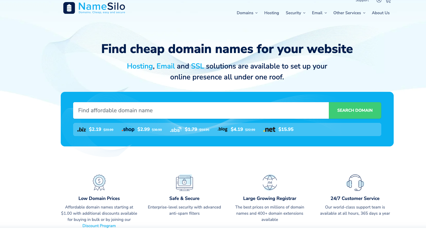 NameSilo website screenshot