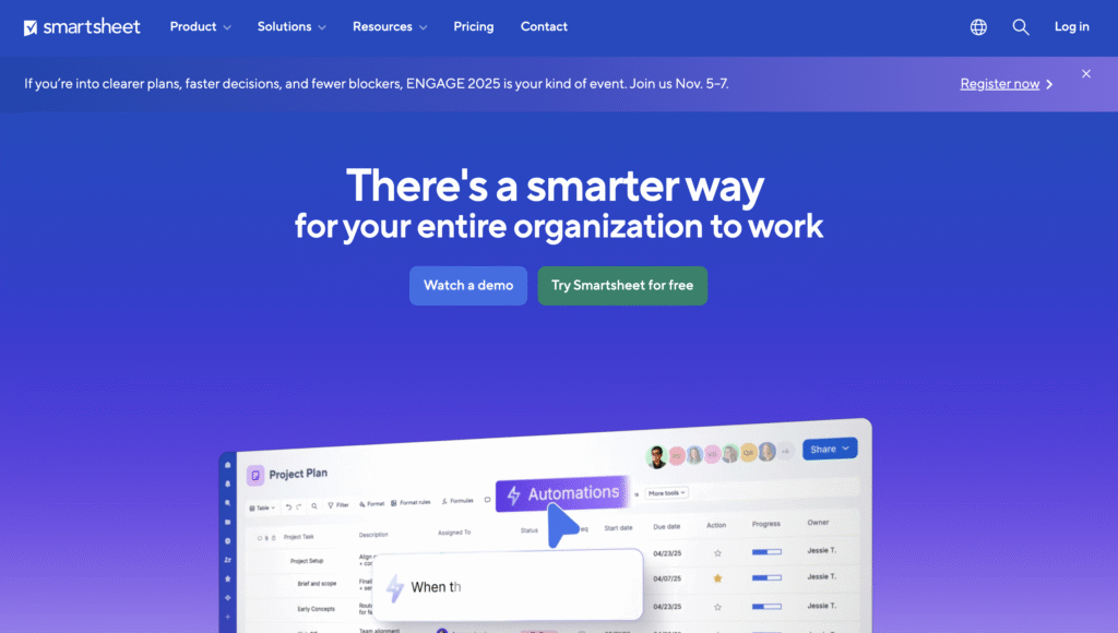 Smartsheet's landing page