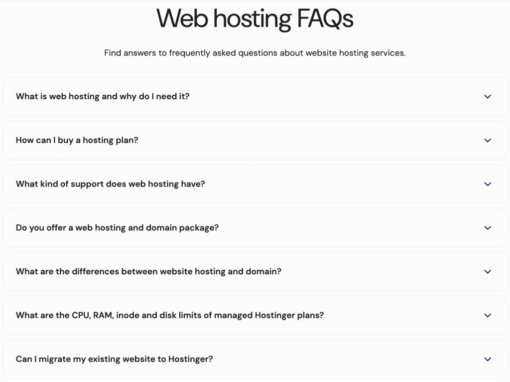 Example of FAQs section on our landing page