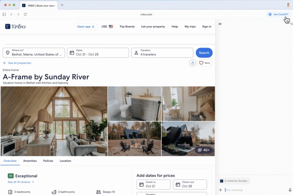 OpenAI Atlas browser interface