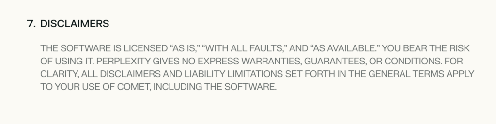 The seventh point of Comet browser's terms