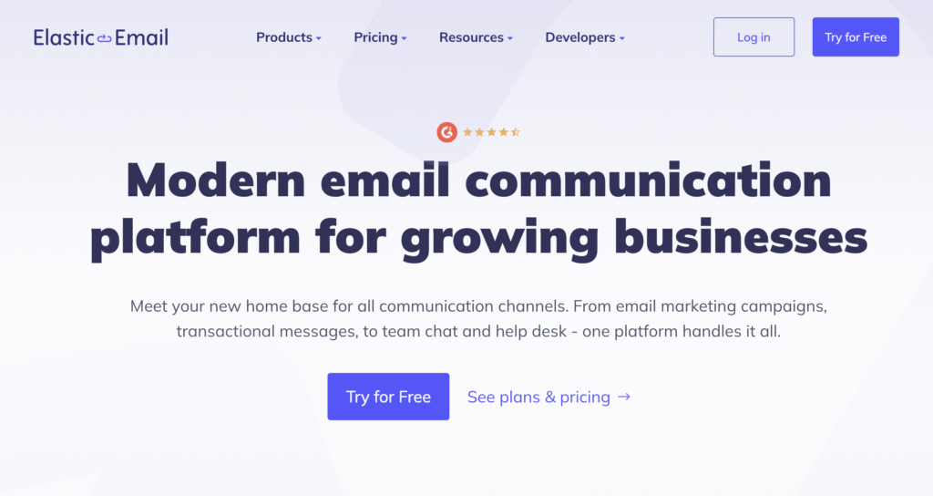 Homepage of Elastic Email