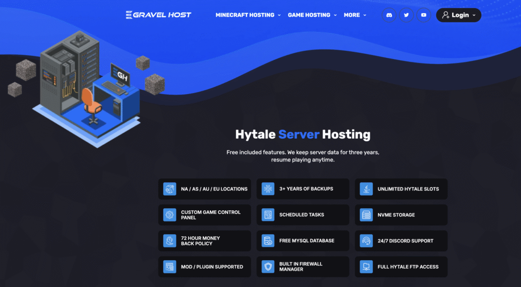 GravelHost Hytale server hosting landing page