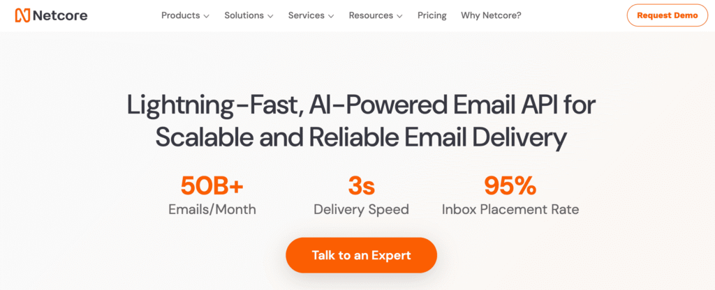 Homepage of Netcore Email API