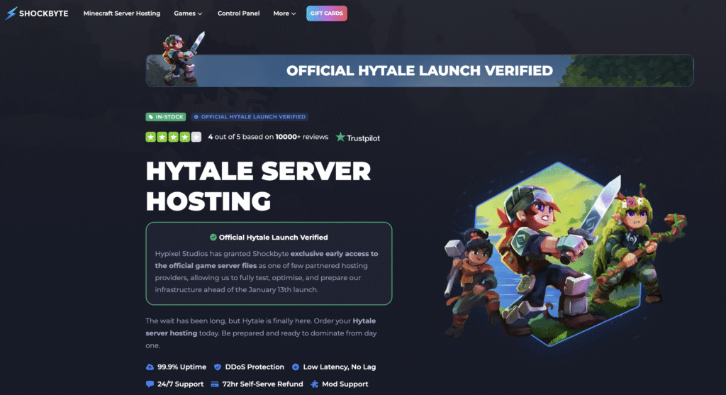 Shockbyte Hytale server hosting landing page