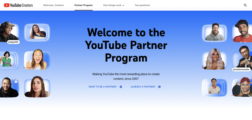 YouTube Partner Program homepage