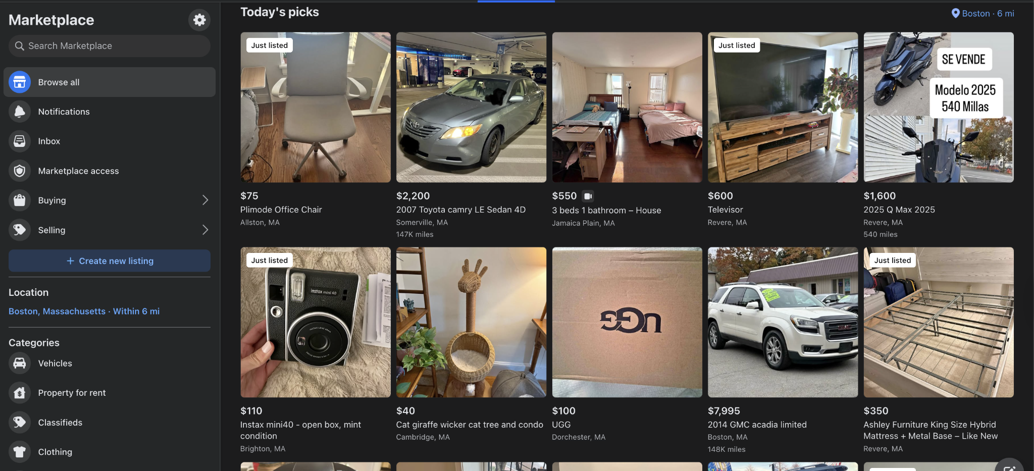 Facebook Marketplace featuring today's picks