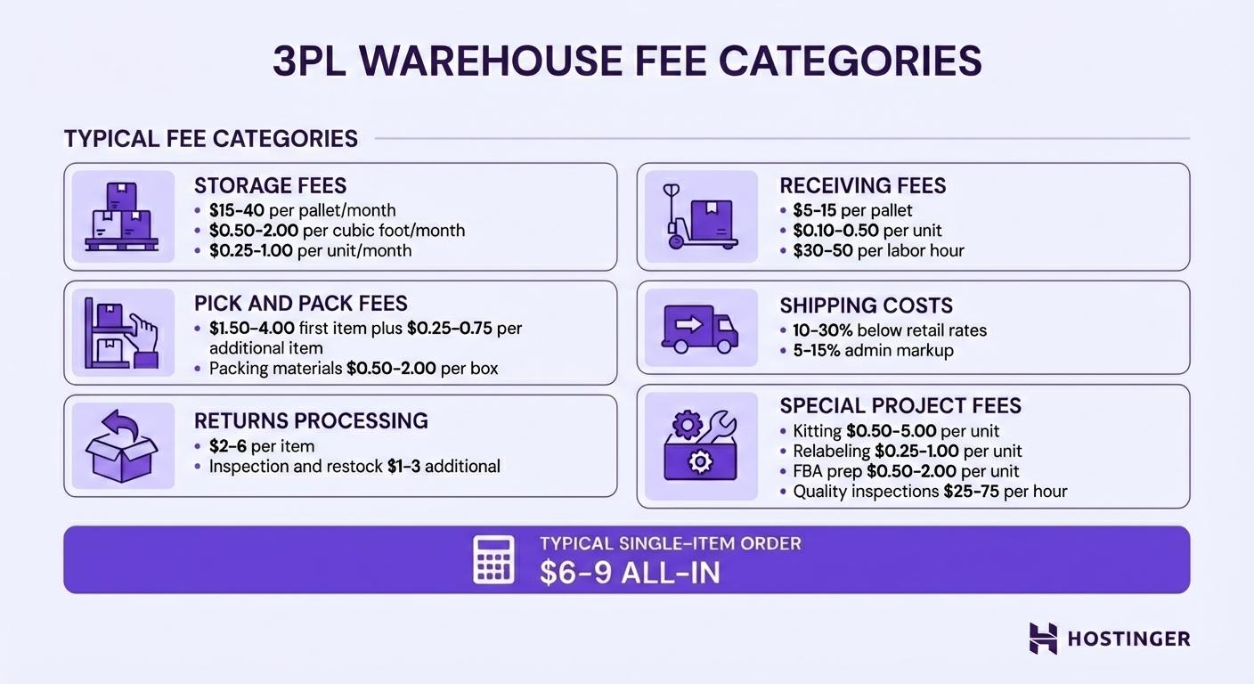 Visual image of typical ecommerce fulfillment fees