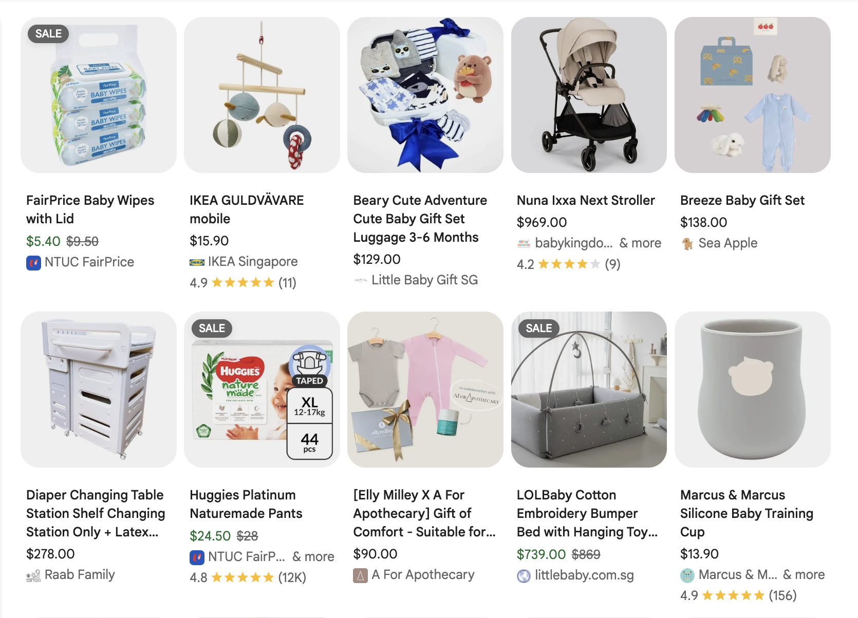 Baby products on Google Shopping