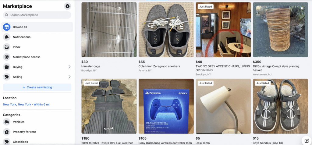 Facebook Marketplace page