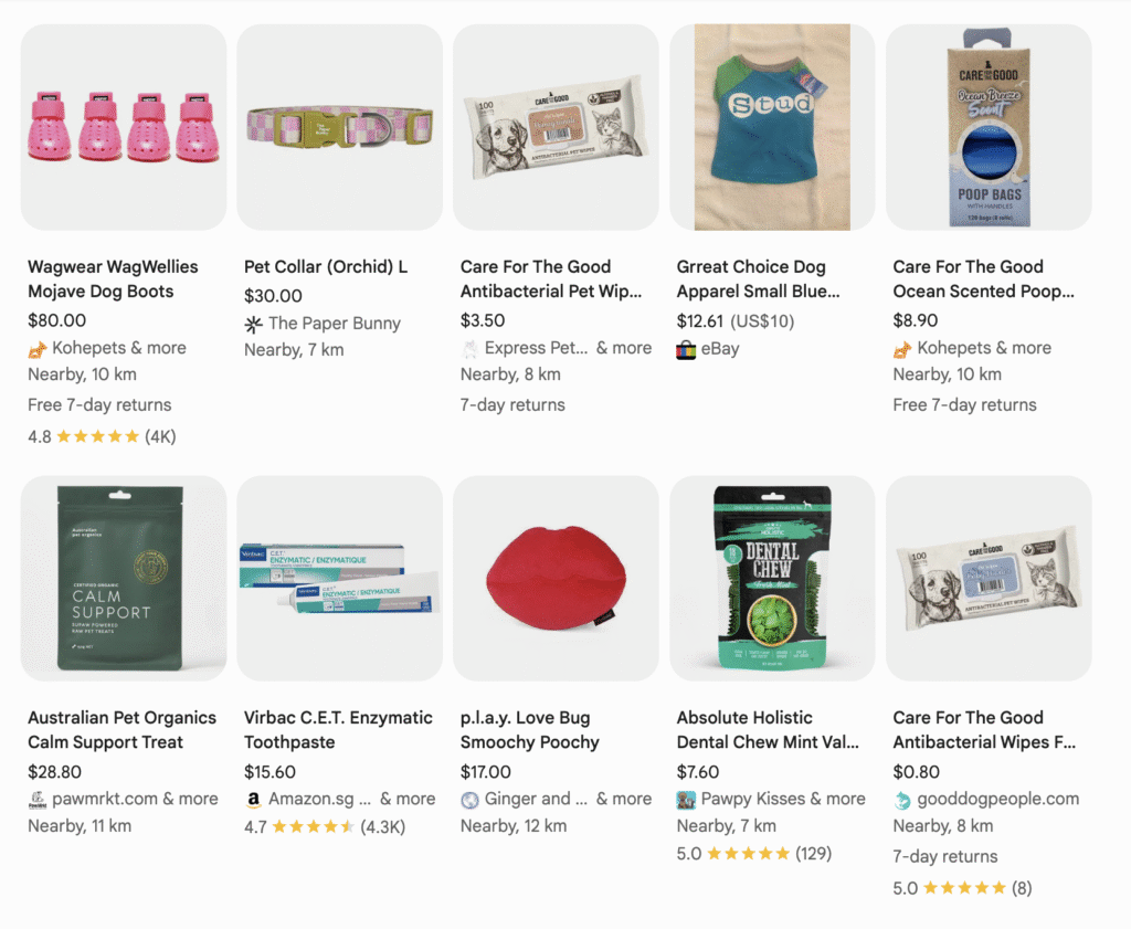 Pet products on Google Shopping