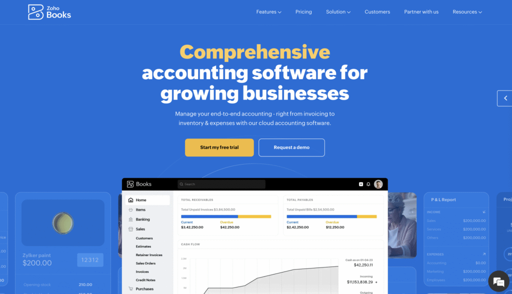 Zoho Books landing page