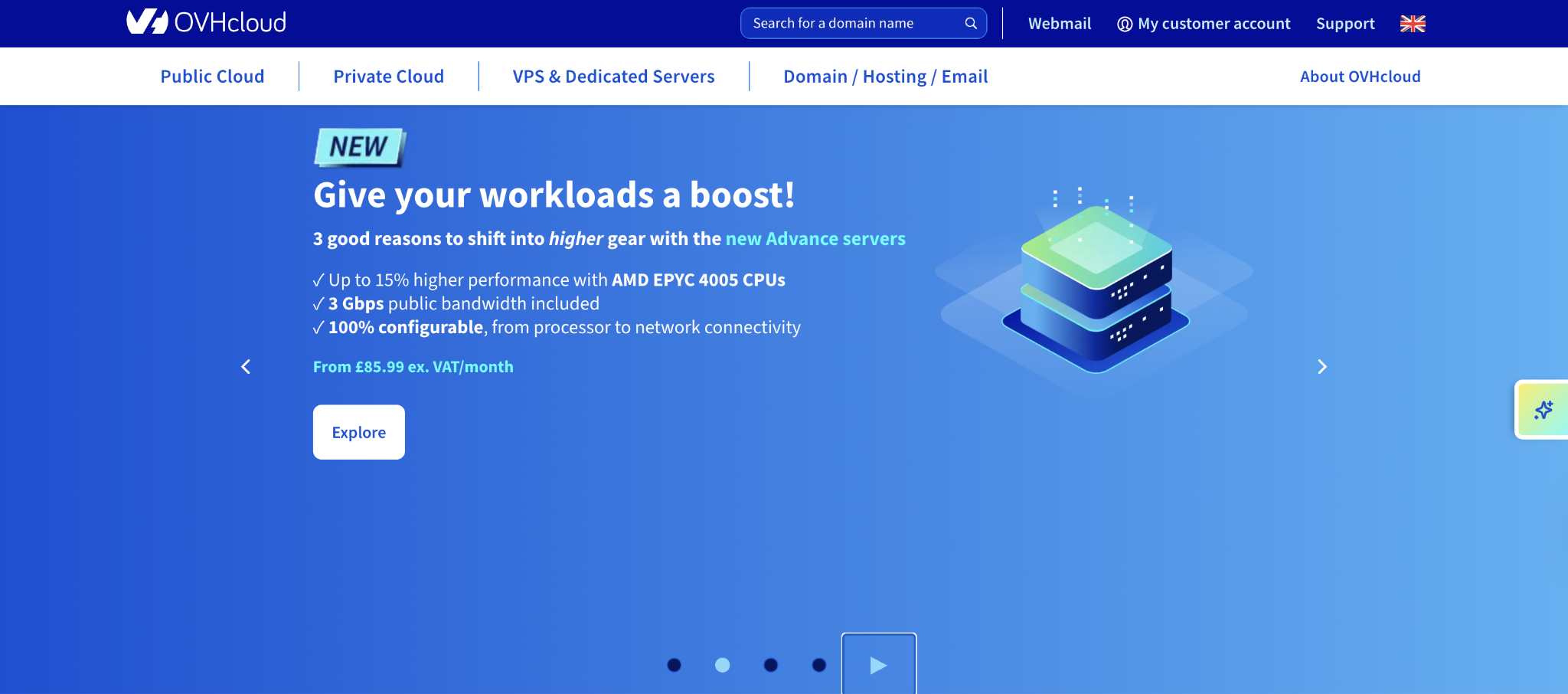 OVHcloud hosting landing page