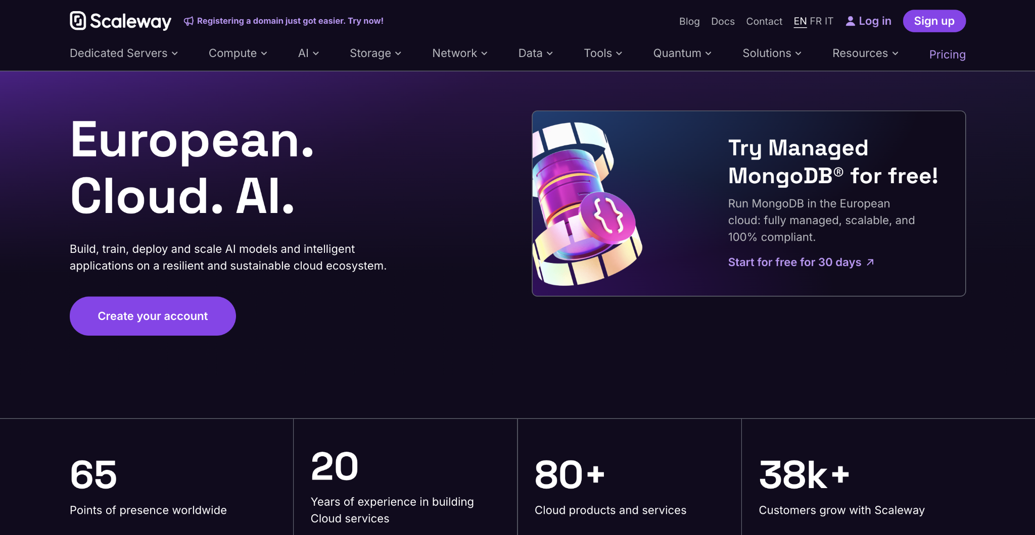 Scaleway hosting landing page