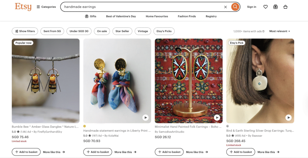 Etsy handmade earrings listing
