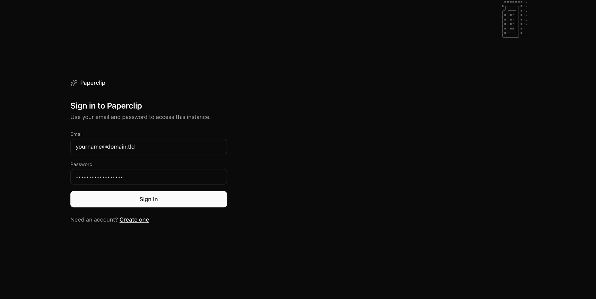 Paperclip initial login page