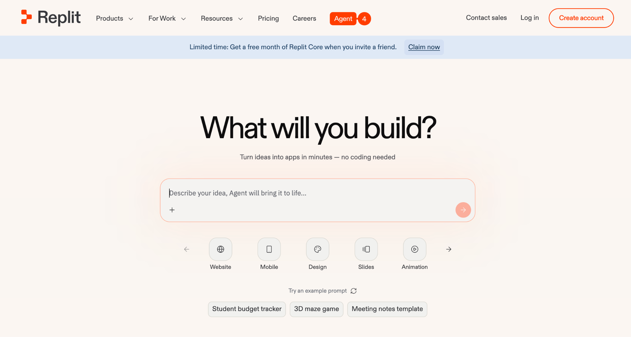 Homepage of Replit